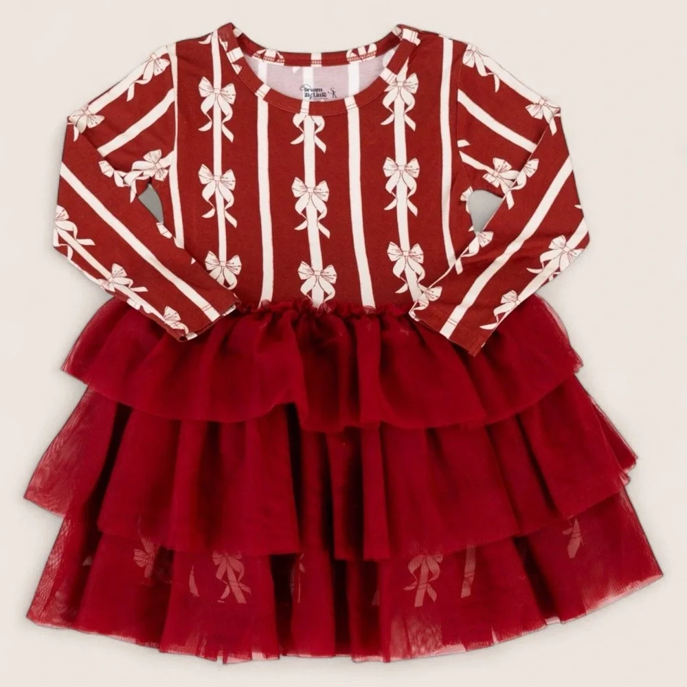 Dream Big Little Co Red Bows Holiday Tulle Dress 2T 4T 5/6 7/8